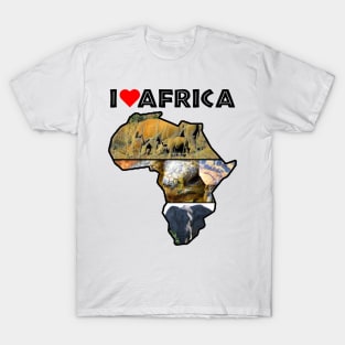 I Love Africa Wildlife Collage Map T-Shirt